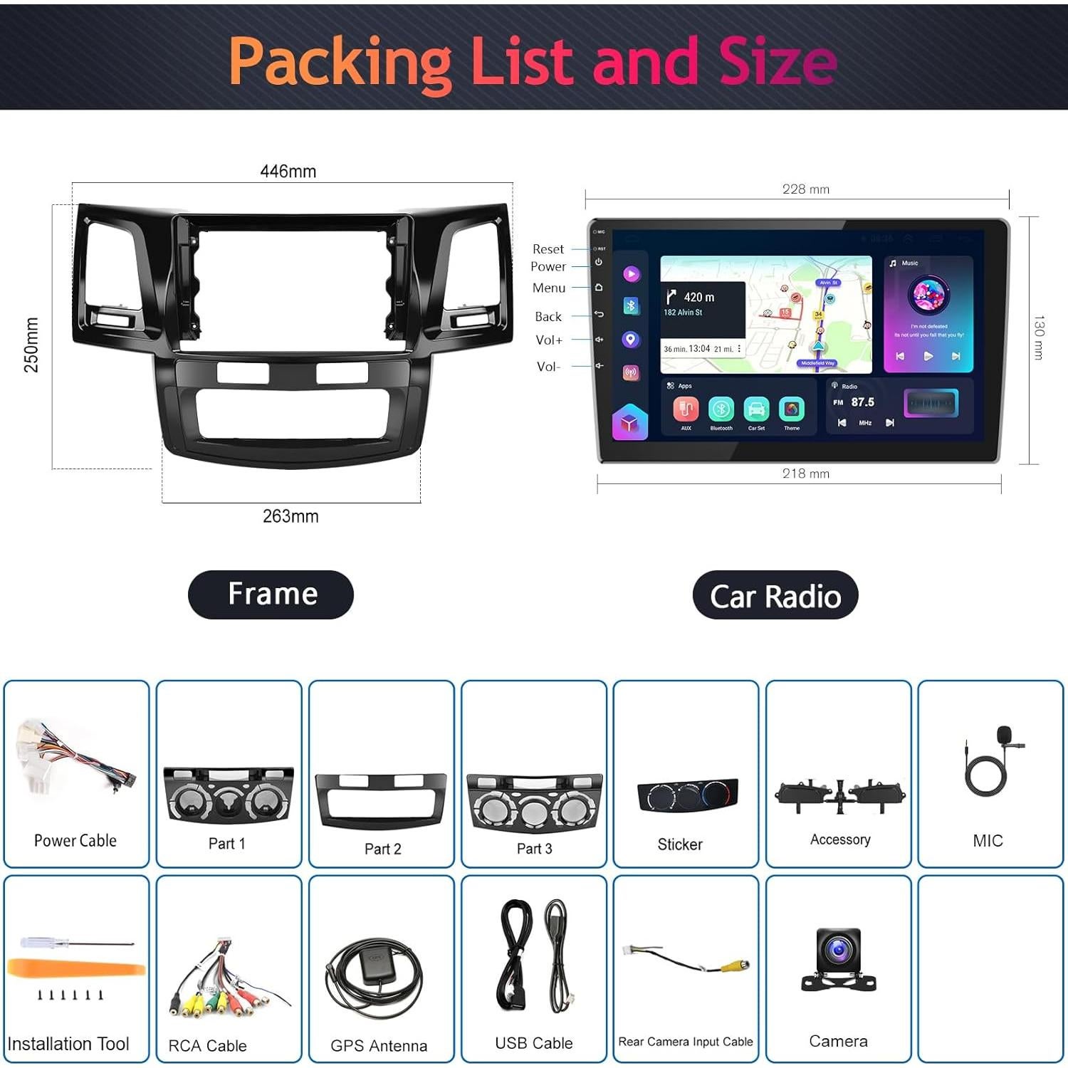 Estéreo de Coche Podofo 2G 64G Android para Toyota Hilux Fortuner 2005-2014