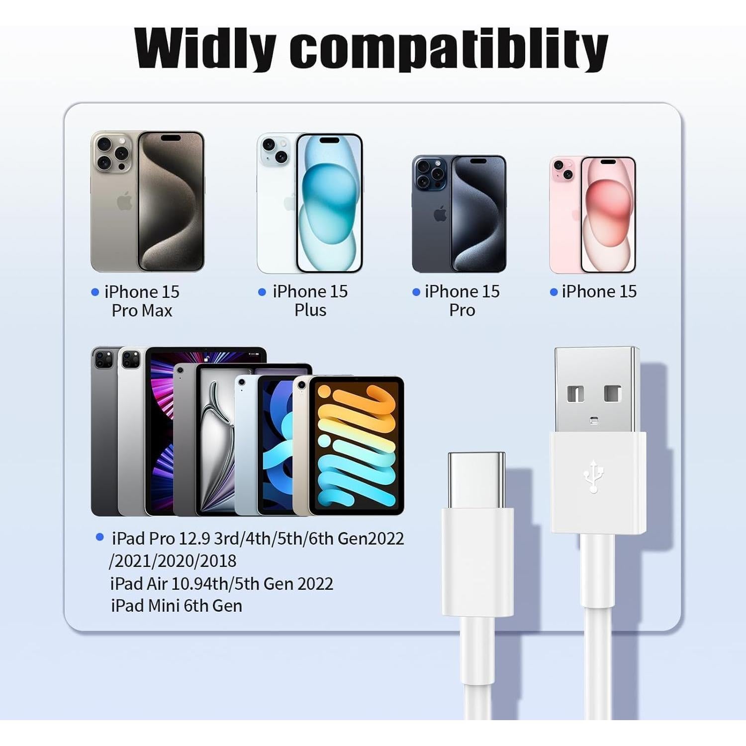 Cable Carplay USB A a C Qalirvis 0.91m y 1.83m Carga Rápida