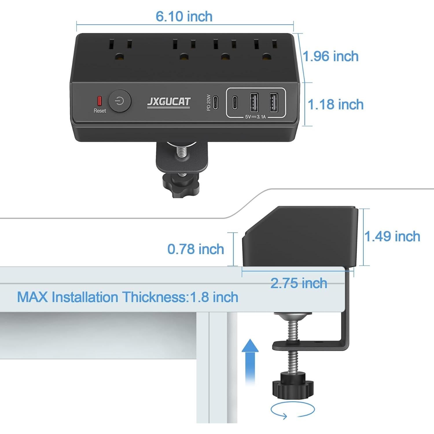 Toma de Corriente de Abrazadera JXGUCAT 20W USB C 4 Salidas