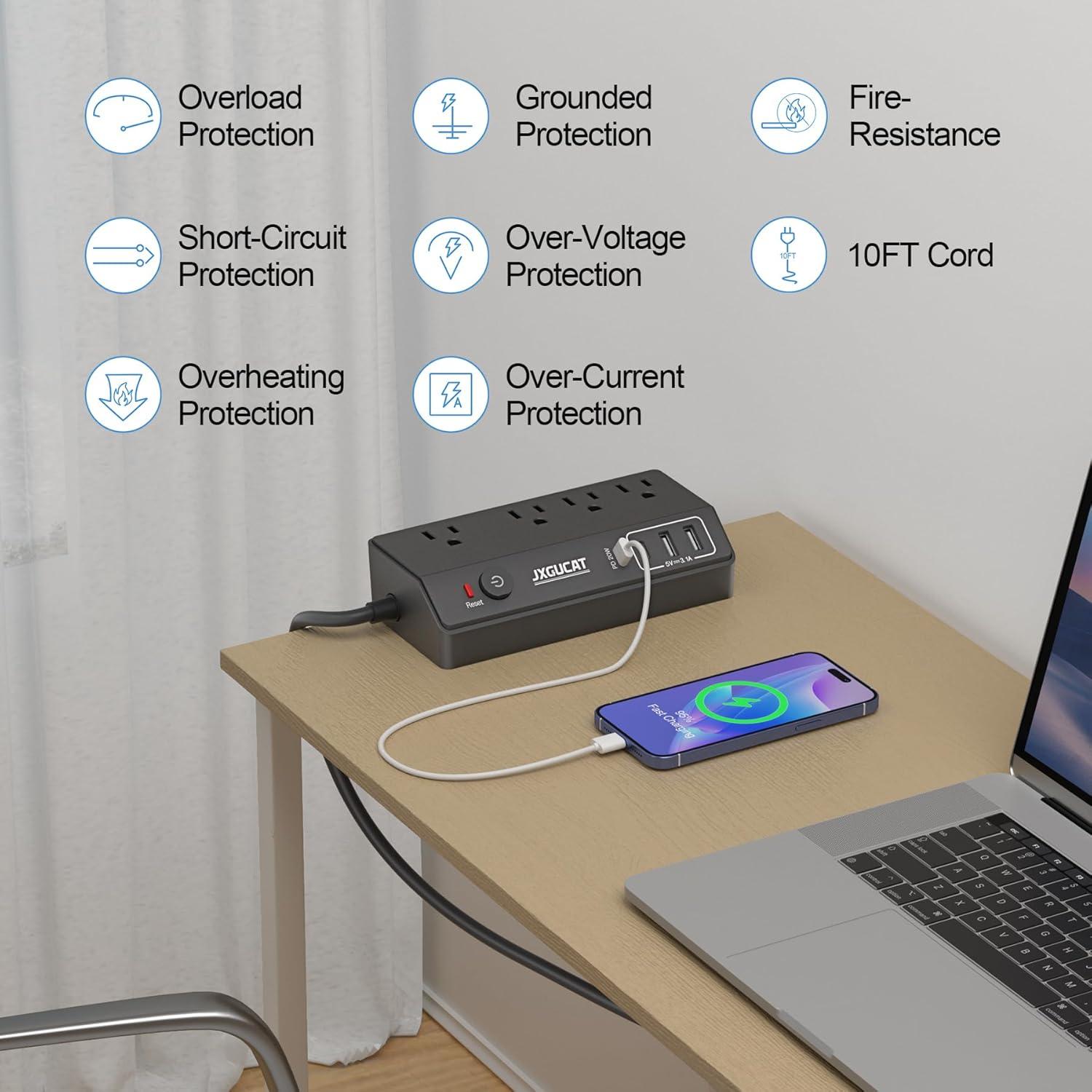 Toma de Corriente de Abrazadera JXGUCAT 20W USB C 4 Salidas