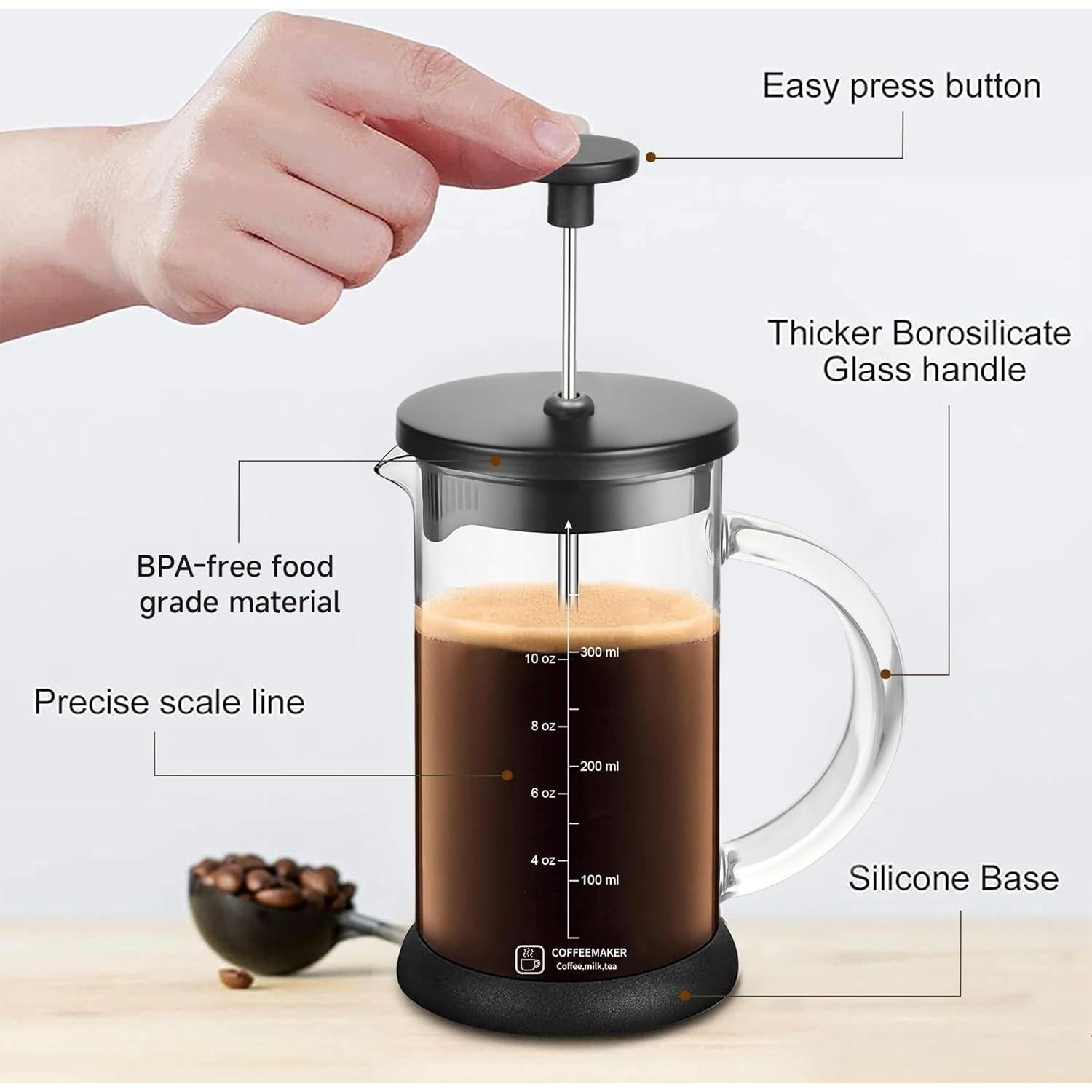 Prensa Francesa Cafetera 12oz YMMIND con Filtros de Acero Inoxidable