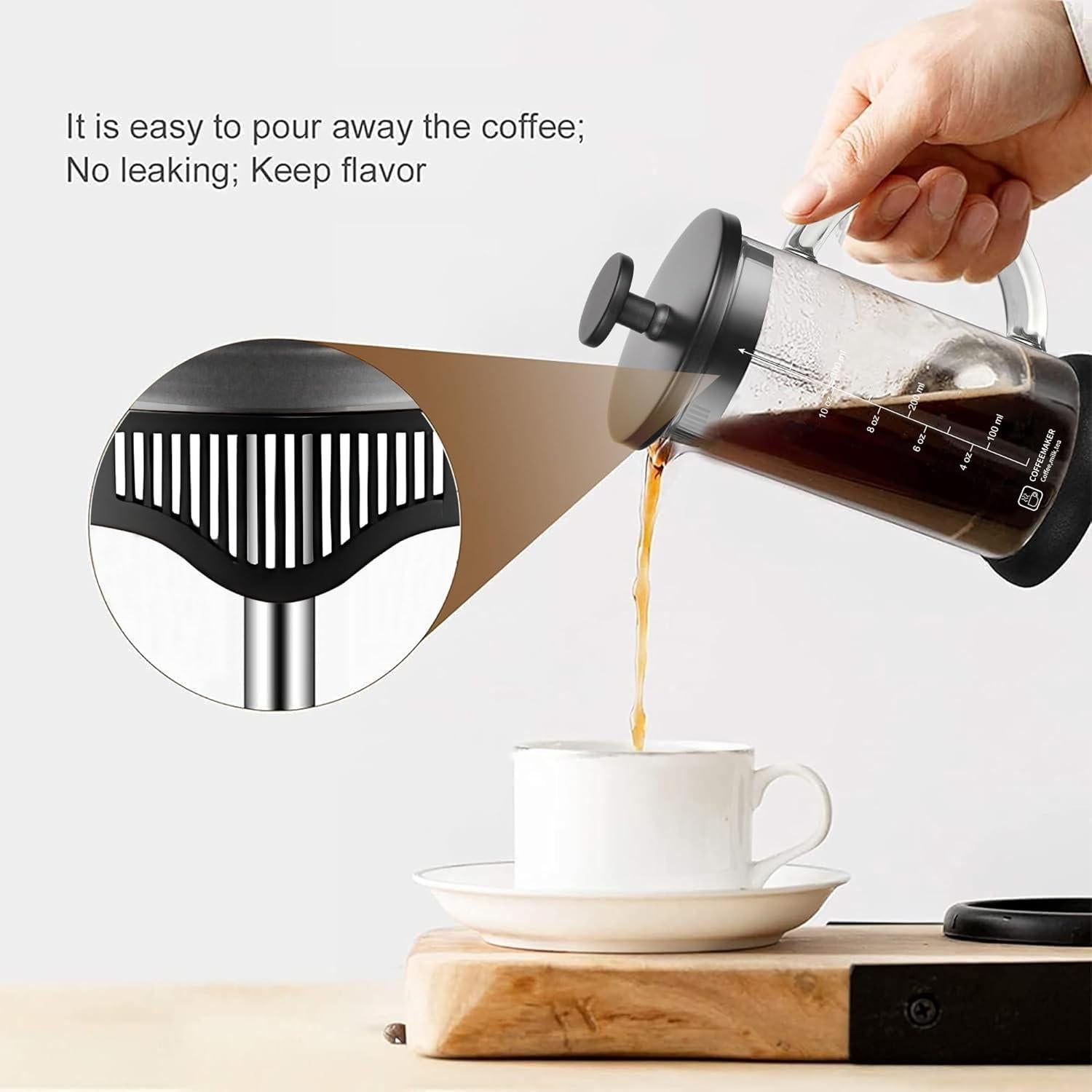 Prensa Francesa Cafetera 12oz YMMIND con Filtros de Acero Inoxidable