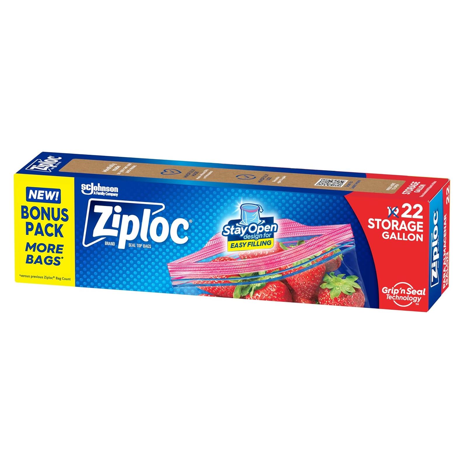 Bolsas de Almacenamiento Ziploc de 22 Unidades, 3.79 L, Reutilizables