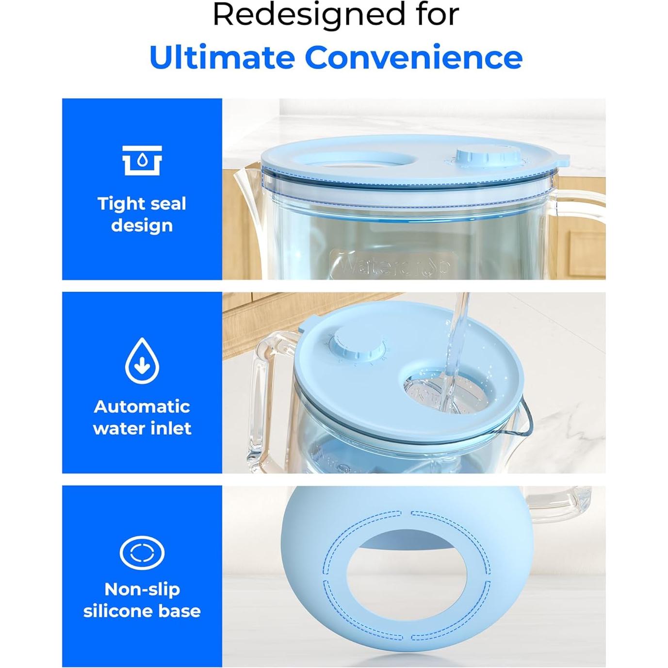 Jarra de Filtro de Agua Alcalina Waterdrop 10 Tazas Vidrio Azul