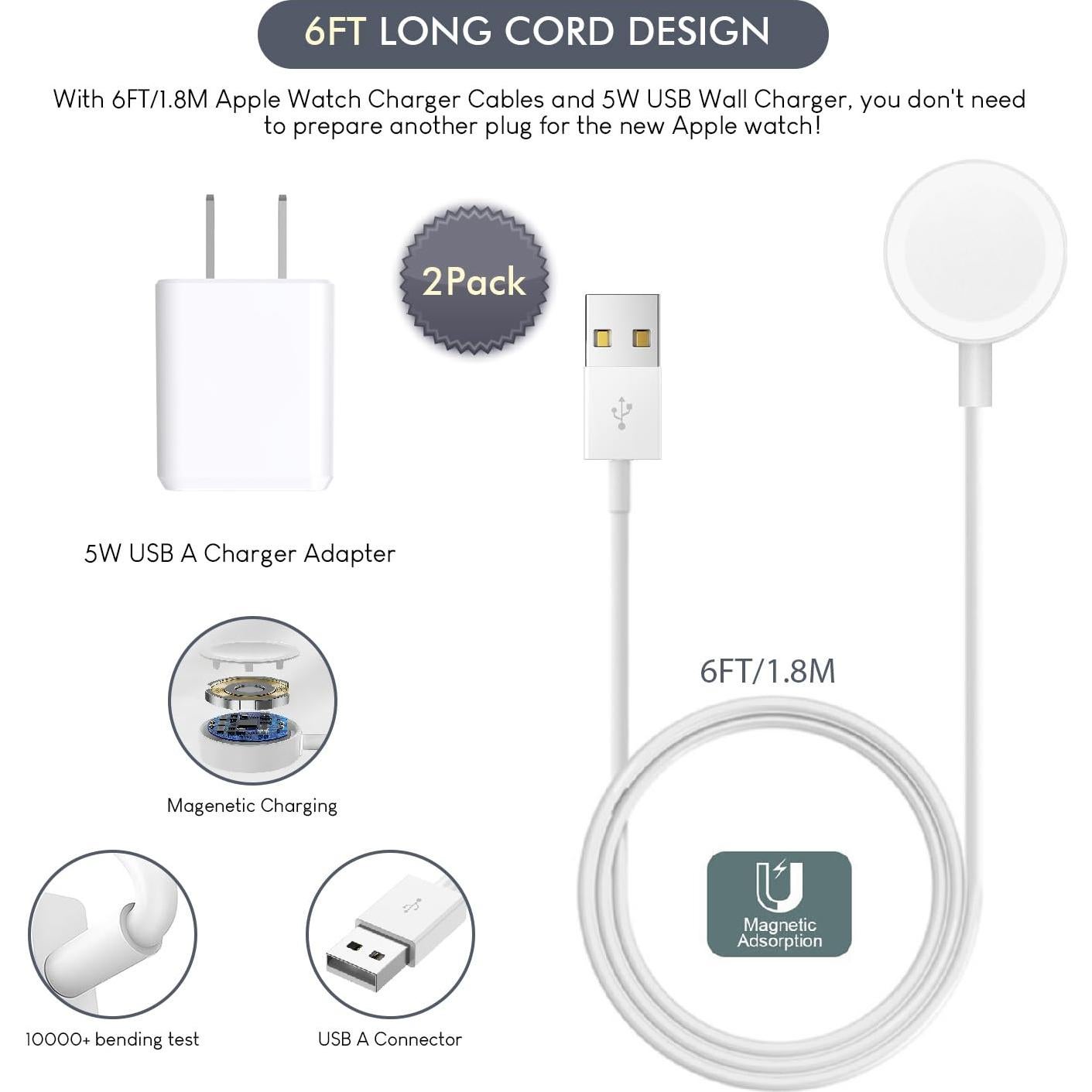 Cargador Rápido para Apple Watch 2M Blanco - 2 Paquetes