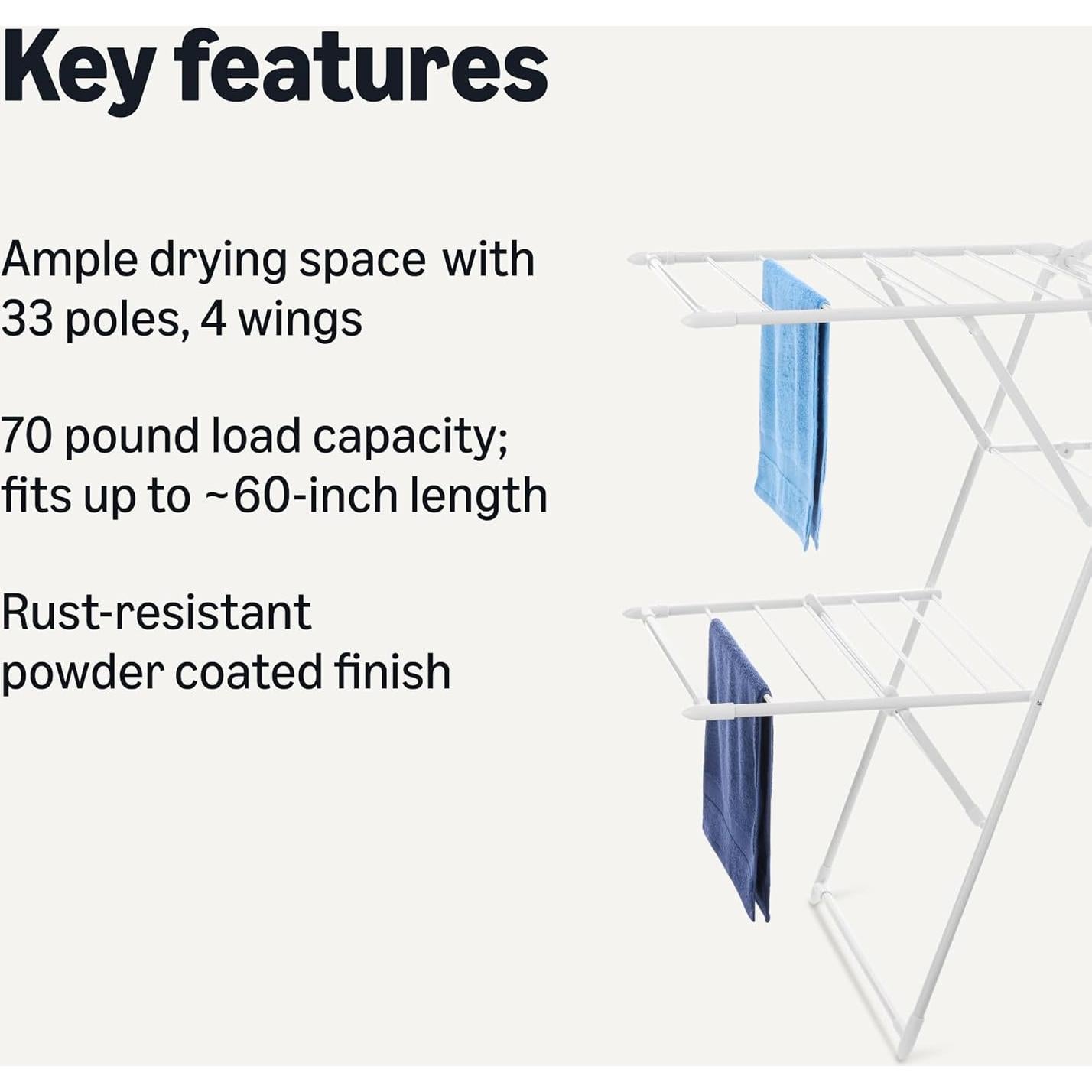 Estante de Secado de Ropa Plegable Amazon Basics 154.94x59.94 cm