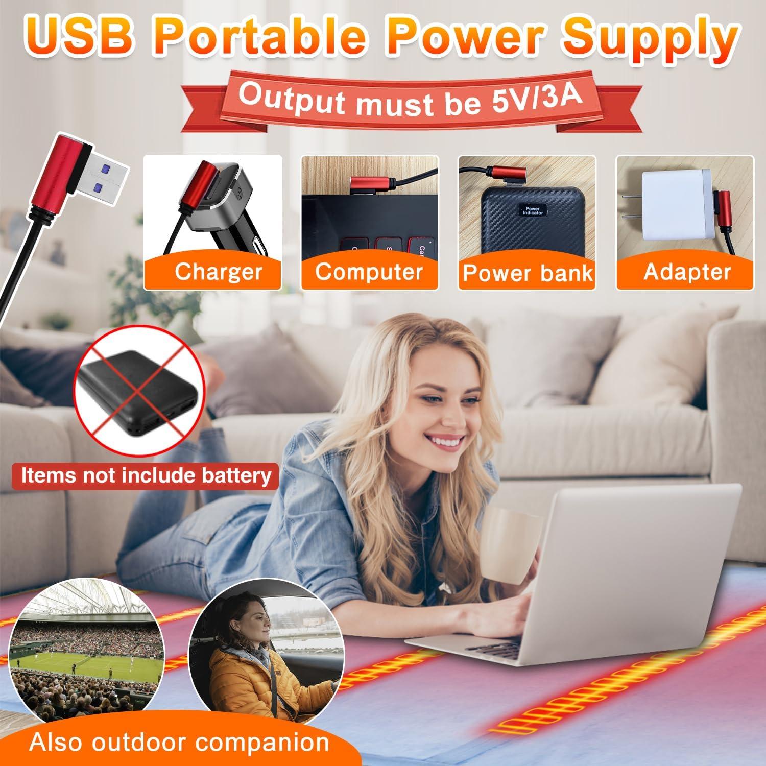 Manta Calentada Eléctrica PANGTIKU 135x89 cm USB 3 Niveles