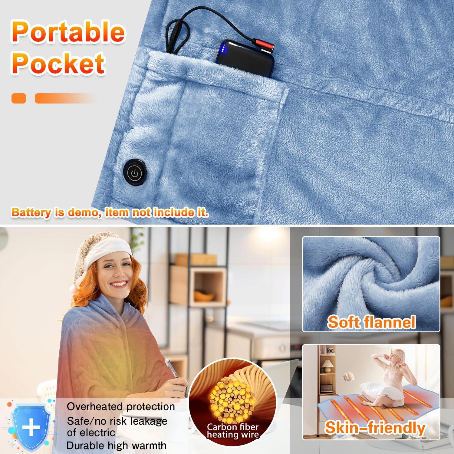 Manta Calentada Eléctrica PANGTIKU 135x89 cm USB 3 Niveles