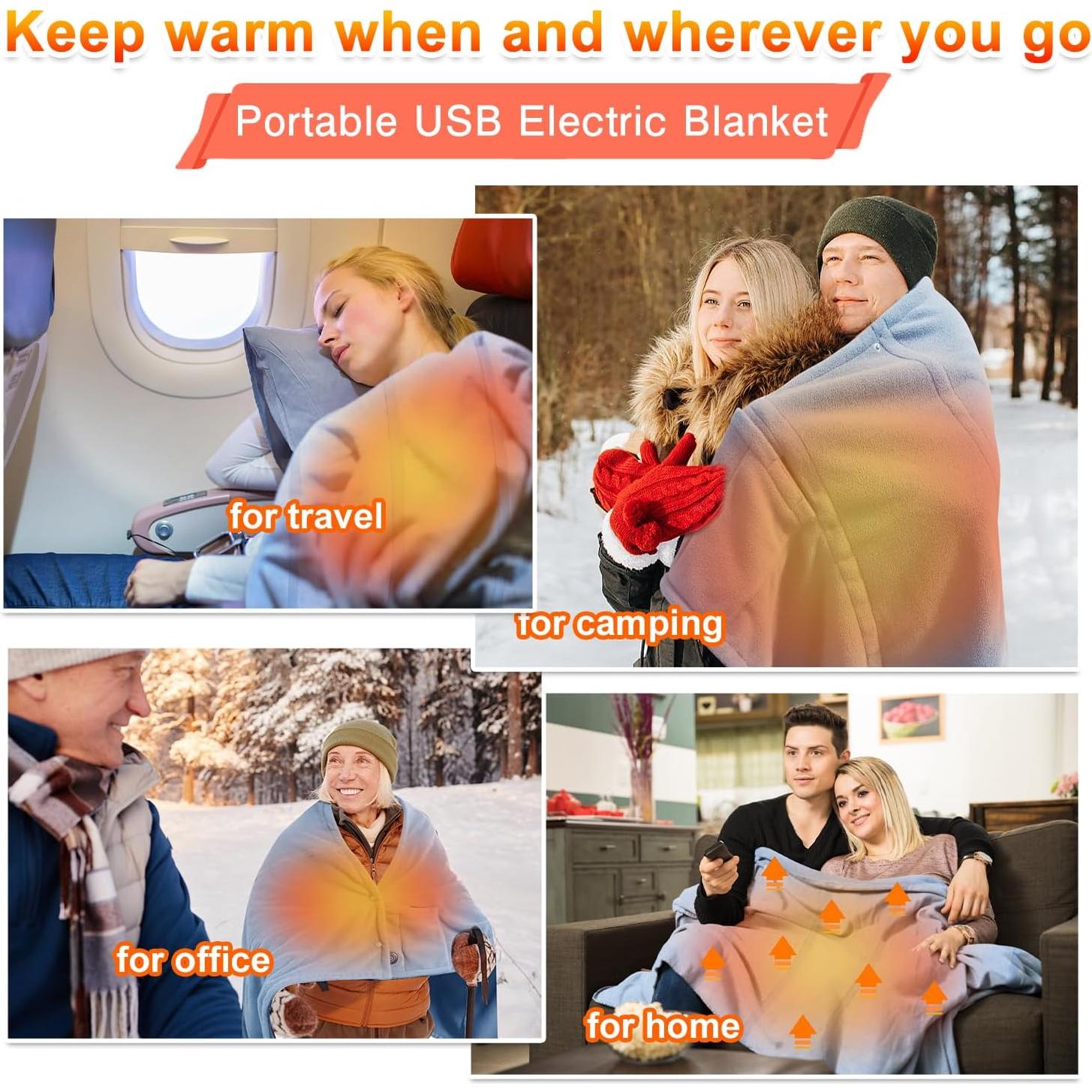 Manta Calentada Eléctrica PANGTIKU 135x89 cm USB 3 Niveles