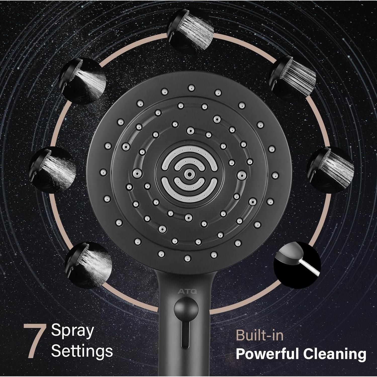 Cabezal de Ducha Filtrado ATQ 7 Modos Negro 200 cm