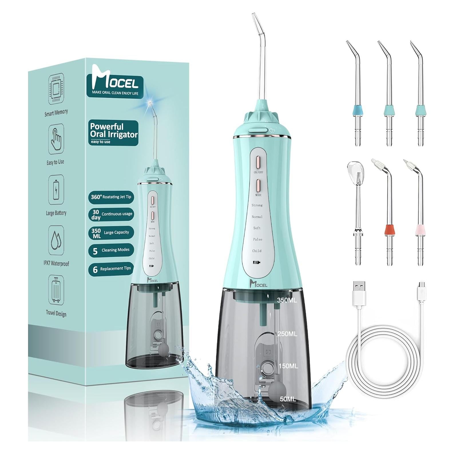 Irrigador Dental Inalámbrico MOCEL 350ml 5 Modos Verde