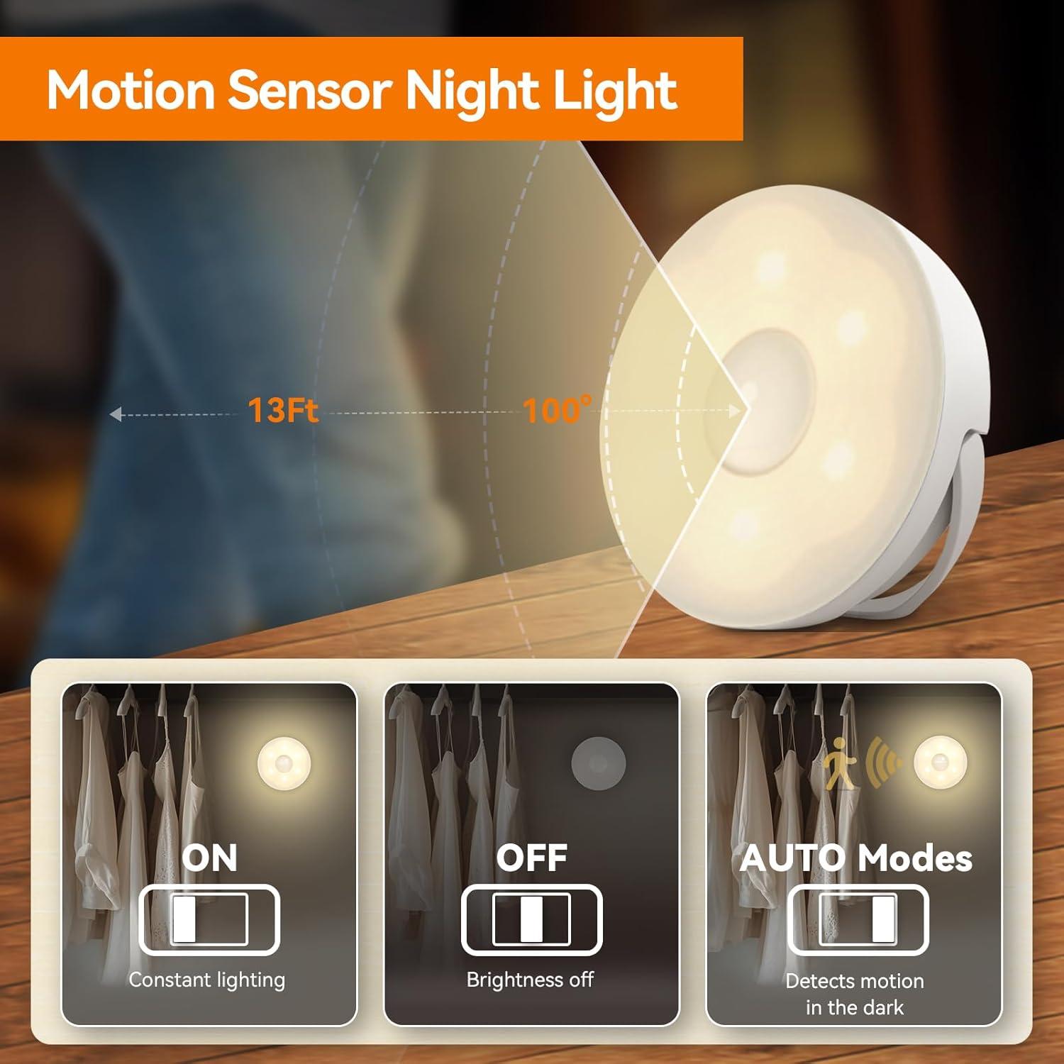 Luz Nocturna Recargable Dawnrise con Sensor de Movimiento - 4 Piezas