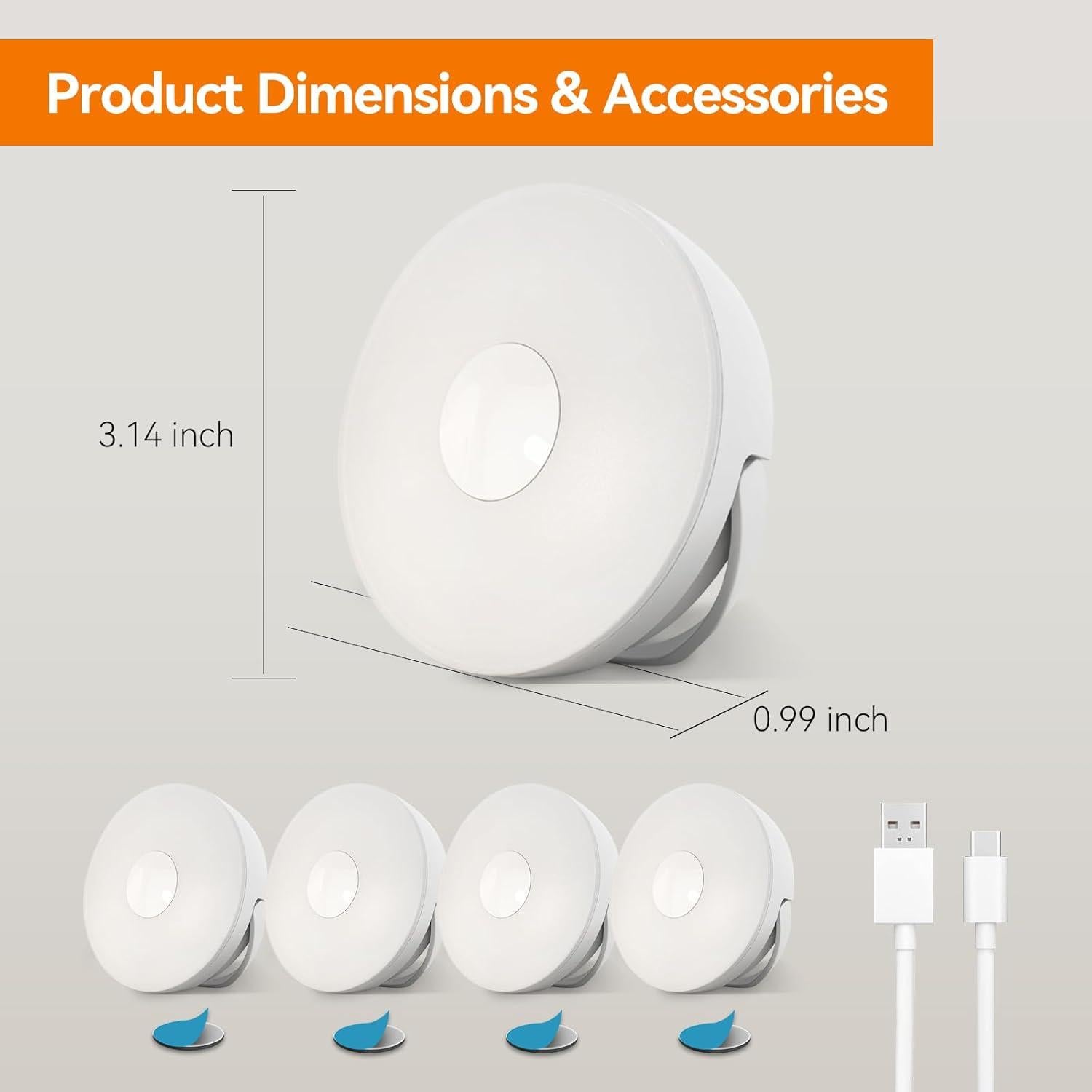 Luz Nocturna Recargable Dawnrise con Sensor de Movimiento - 4 Piezas