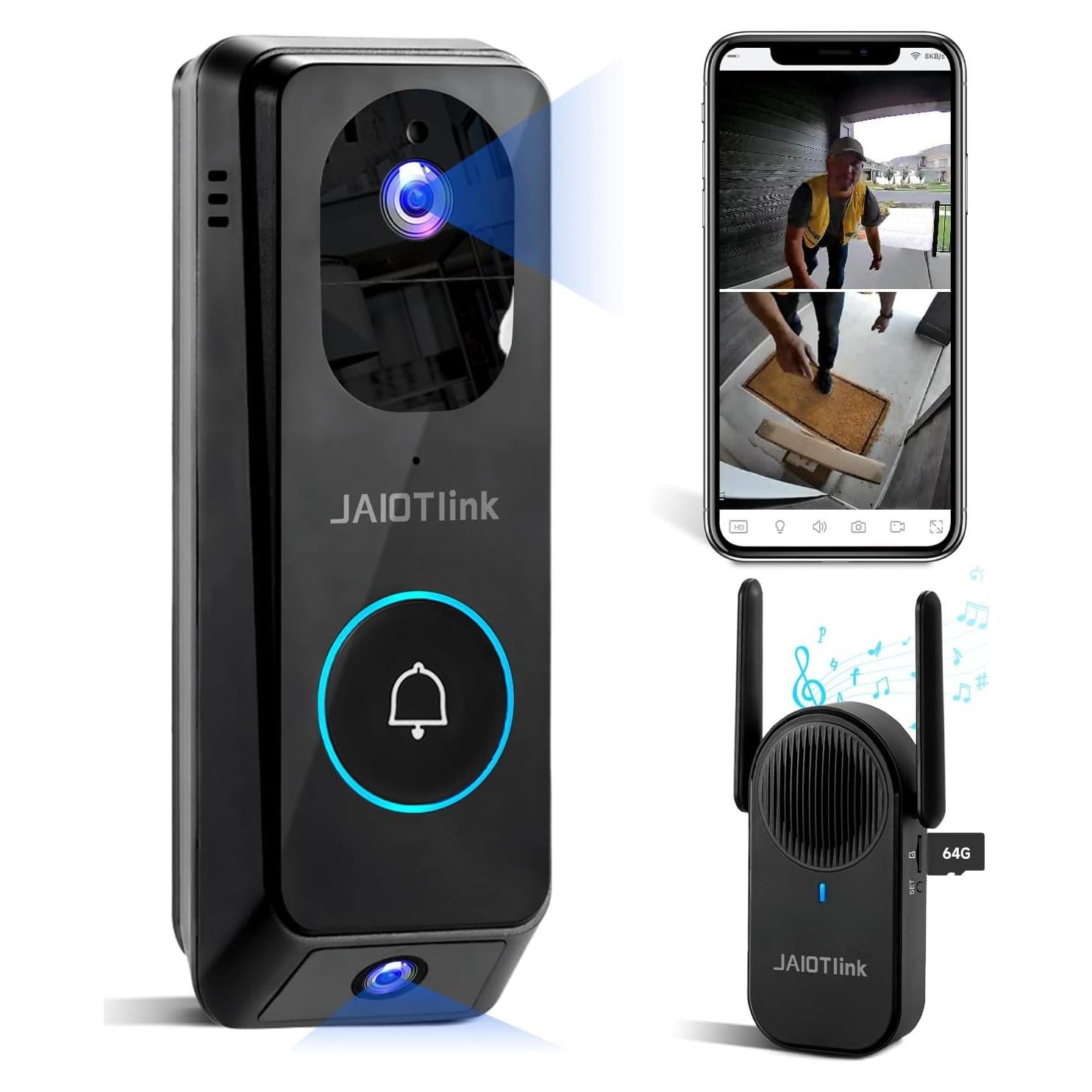 Cámara Timbre Video Inalámbrica 2K JAIOTlink con SD 64GB