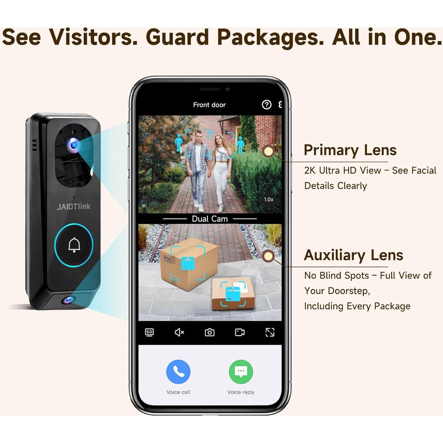 Cámara Timbre Video Inalámbrica 2K JAIOTlink con SD 64GB