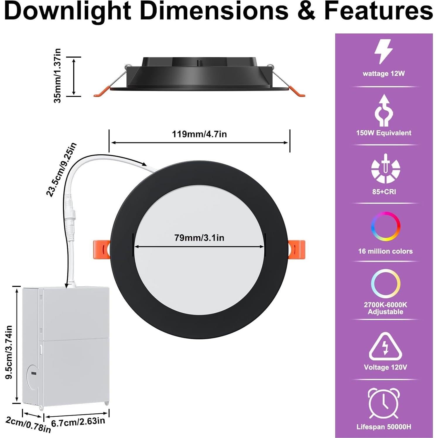 Downlight LED Inteligente 12W SikSog 4" RGB+CCT 12 Piezas