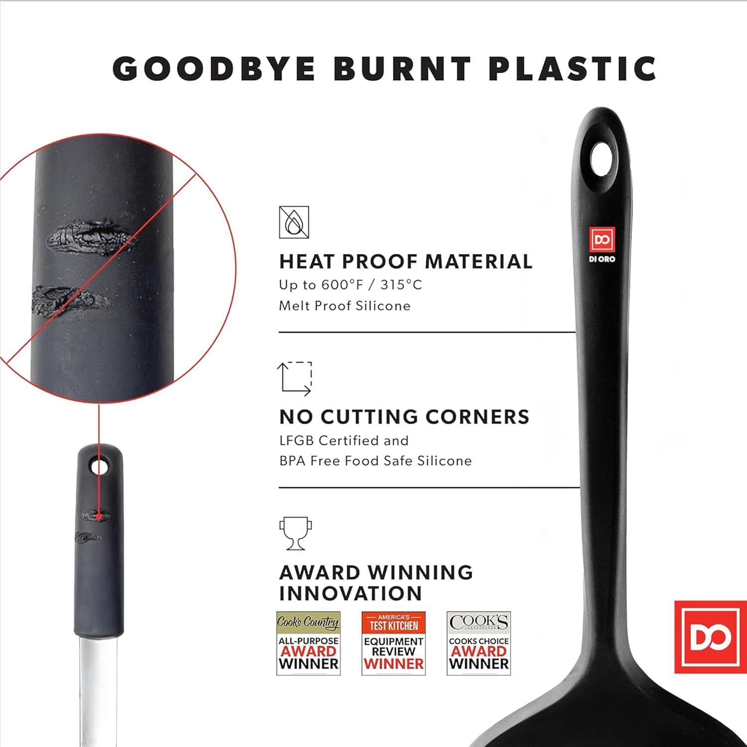 Conjunto de Espátulas de Silicona DI ORO - 4 Piezas Negro