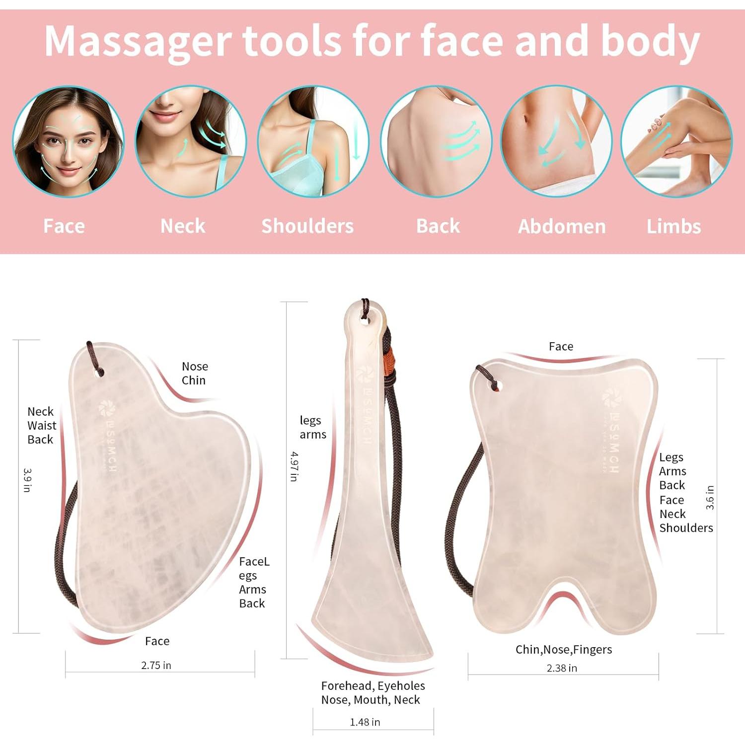 Set de Cuidado de la Piel Lusomch Gua Sha Jade Rosa 3 en 1