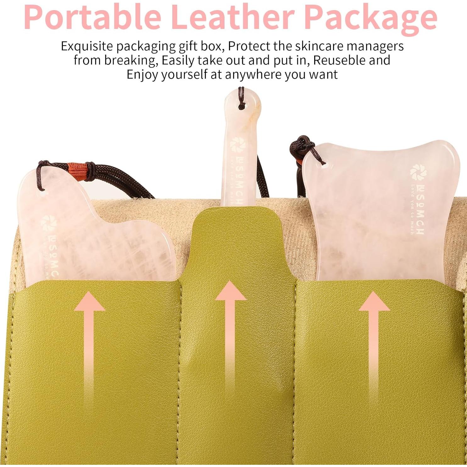 Set de Cuidado de la Piel Lusomch Gua Sha Jade Rosa 3 en 1