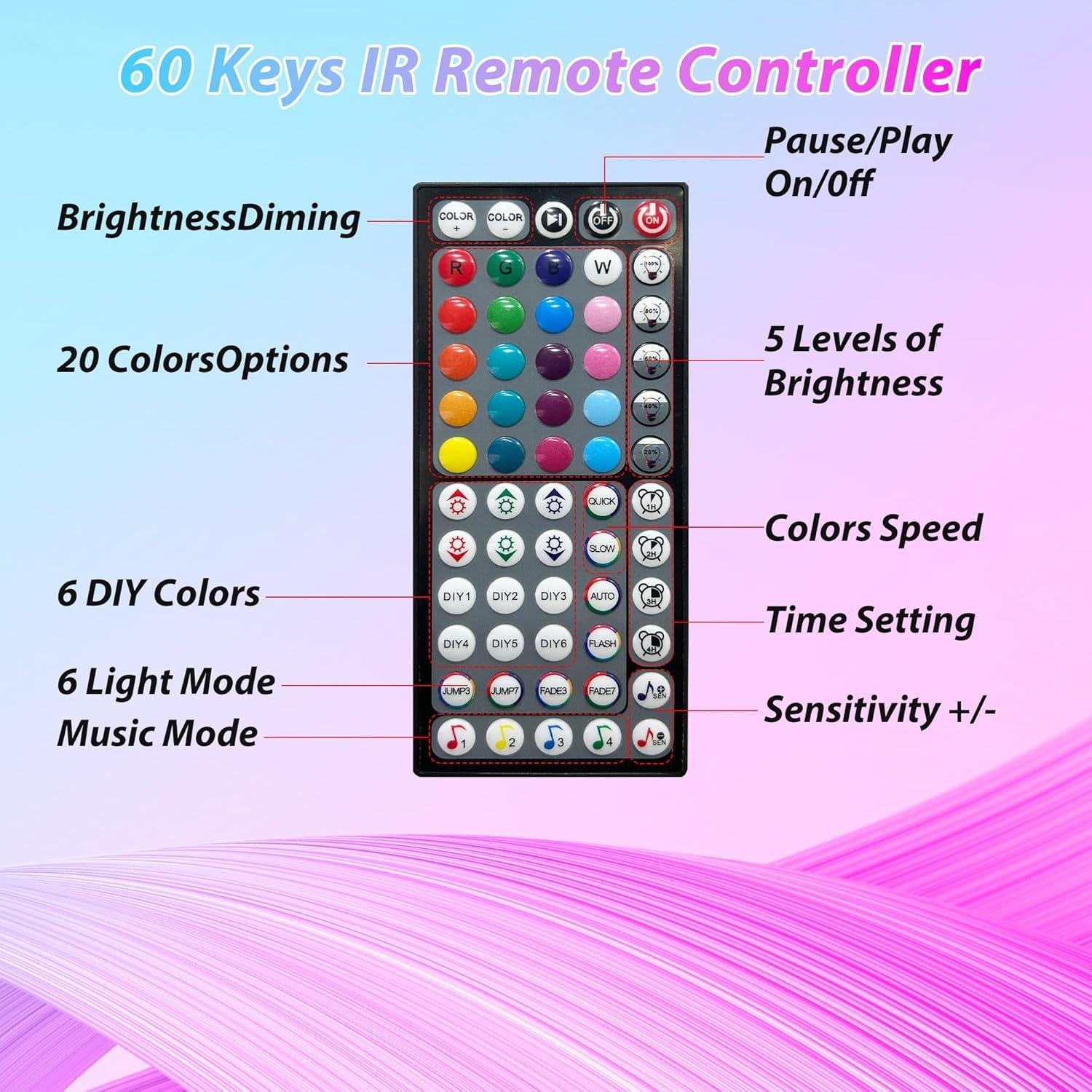 Tiras de luces LED RGB 15.24 m Ledagic 450 LEDs control remoto