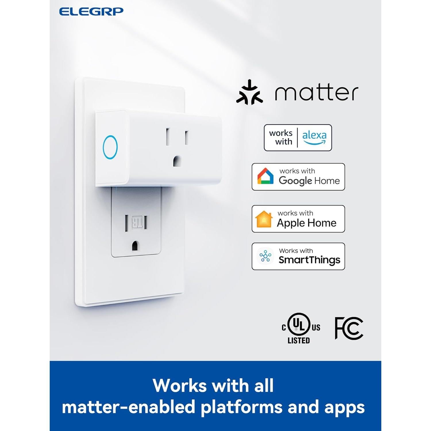 Enchufe Inteligente Mini ELEGRP 15A 1800W Compatible Matter