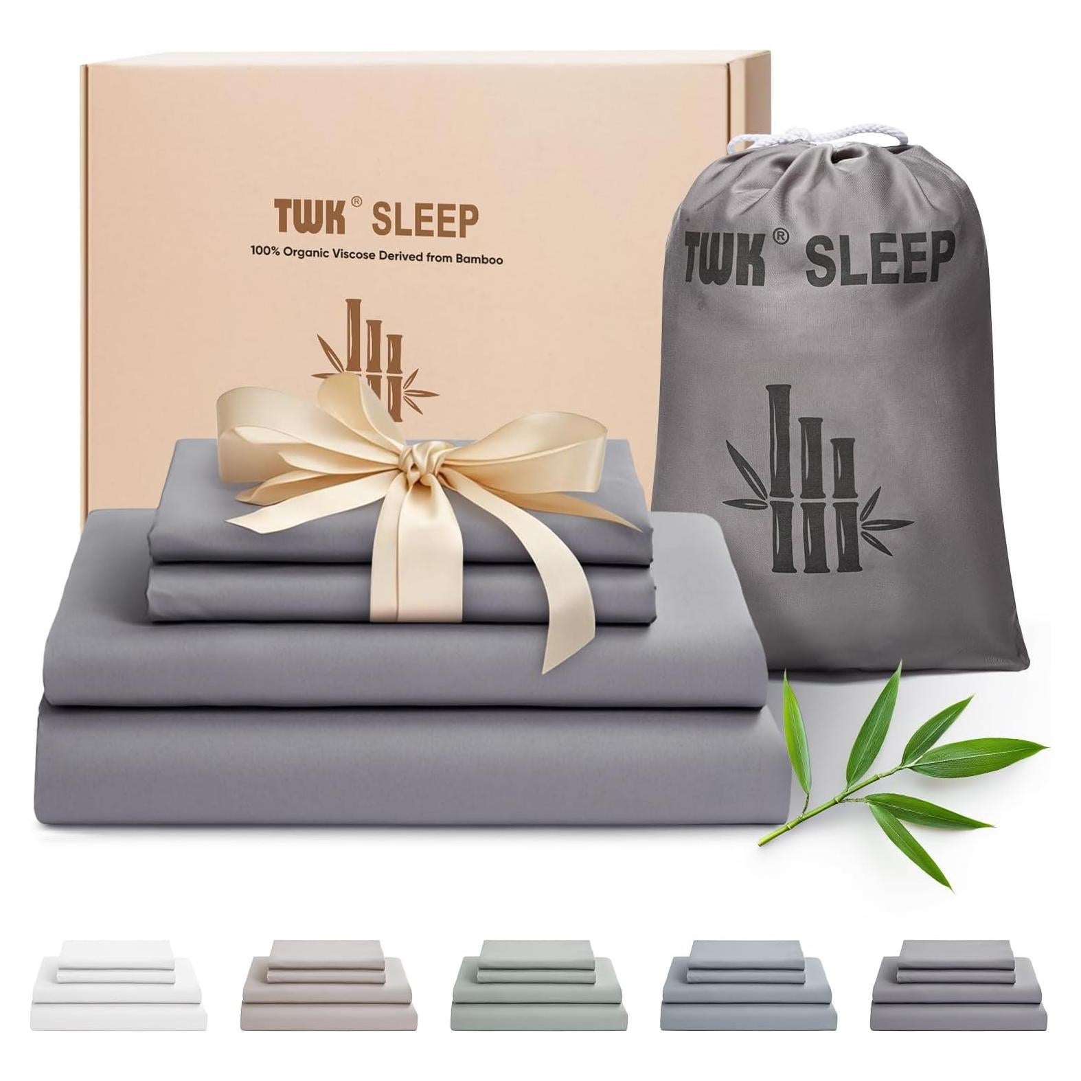 Juego de Sábanas de Lujo TWK Matrimonial 100% Viscosa Bambú Gris