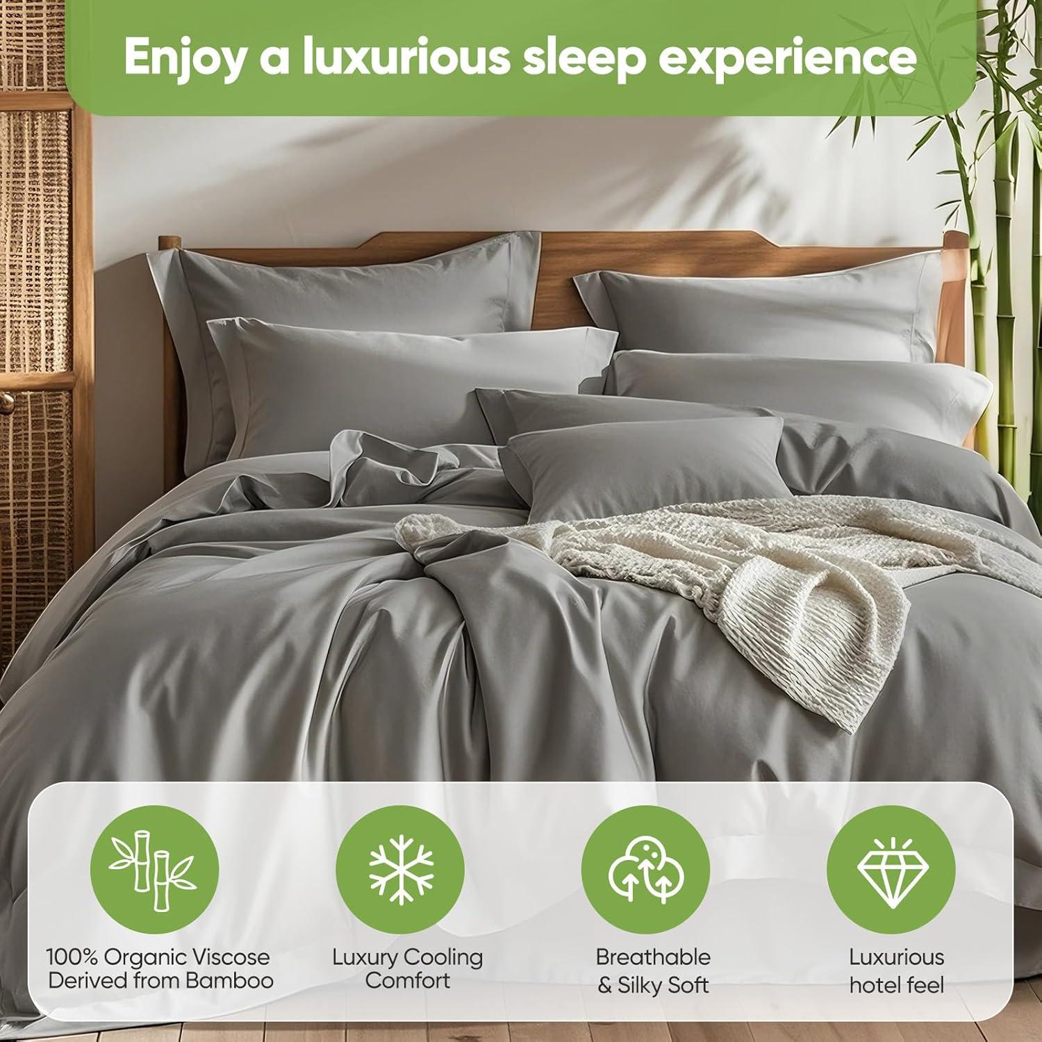 Juego de Sábanas de Lujo TWK Matrimonial 100% Viscosa Bambú Gris