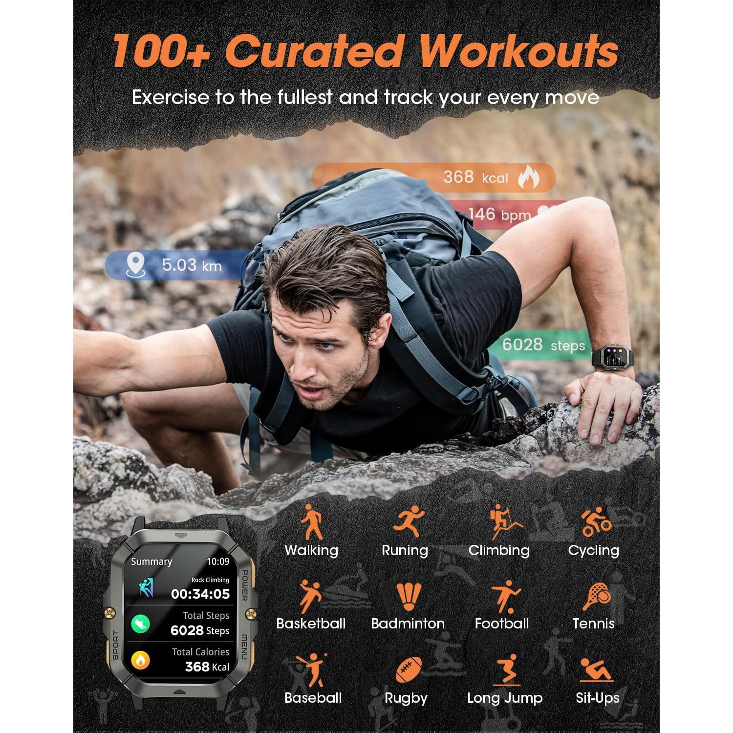 Reloj Inteligente Militar DEKELIFE 2.02" Fitness Hombre