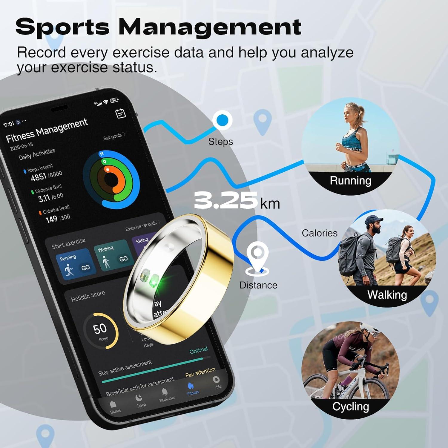 Anillo Inteligente de Salud y Fitness Dorado TM22 - 5ATM