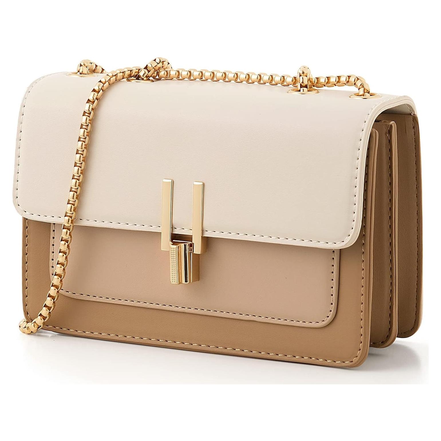Bolso Cruzado de Cuero Sintético Beige para Mujeres - 20x13x8 cm