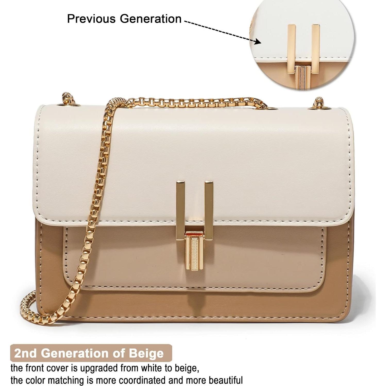 Bolso Cruzado de Cuero Sintético Beige para Mujeres - 20x13x8 cm