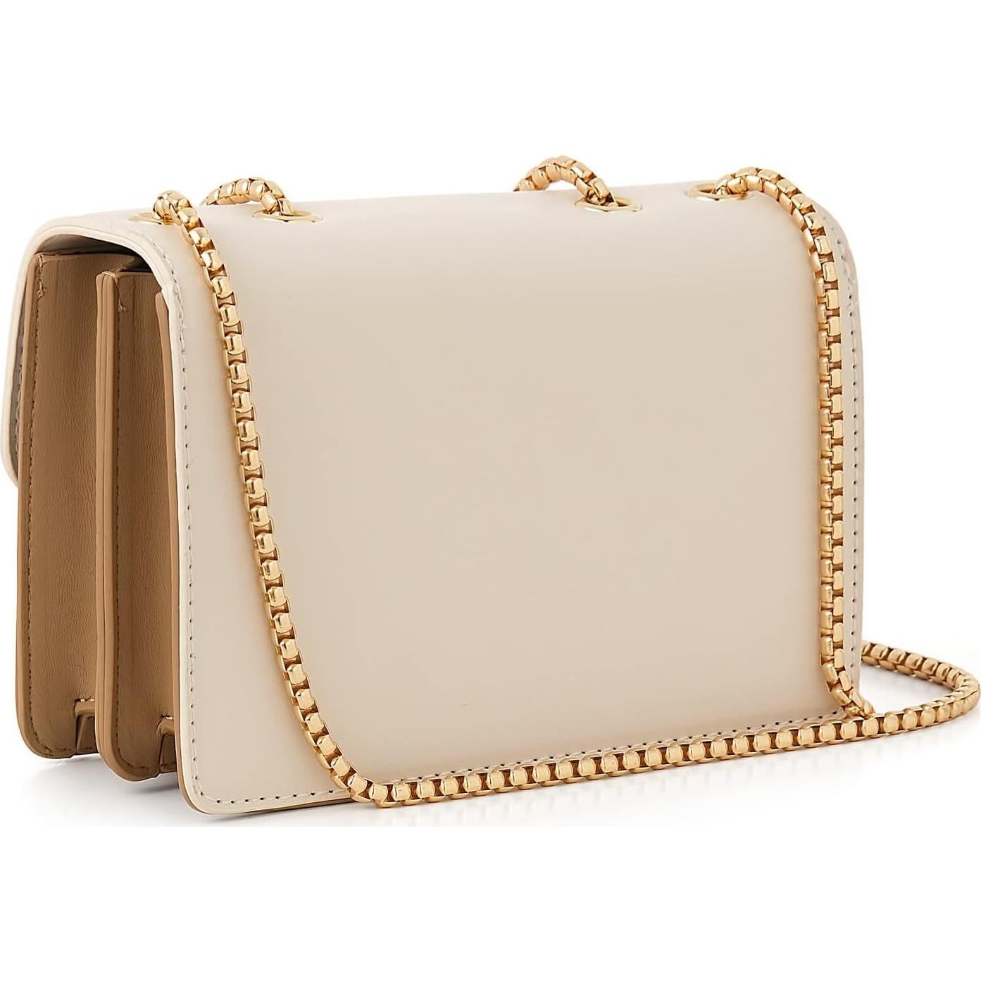 Bolso Cruzado de Cuero Sintético Beige para Mujeres - 20x13x8 cm