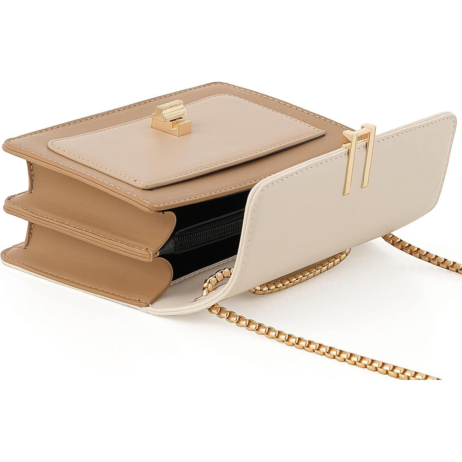 Bolso Cruzado de Cuero Sintético Beige para Mujeres - 20x13x8 cm