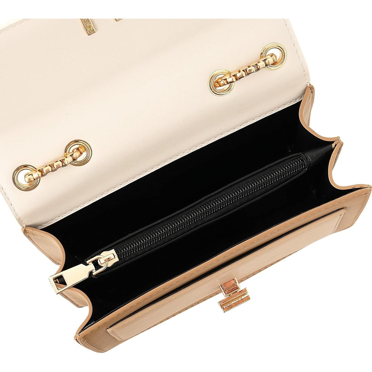 Bolso Cruzado de Cuero Sintético Beige para Mujeres - 20x13x8 cm