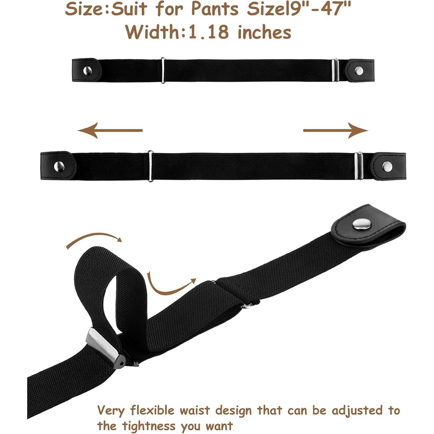 4 Cinturones Elásticos Sin Hebilla Unisex Ajustables 60-100 cm