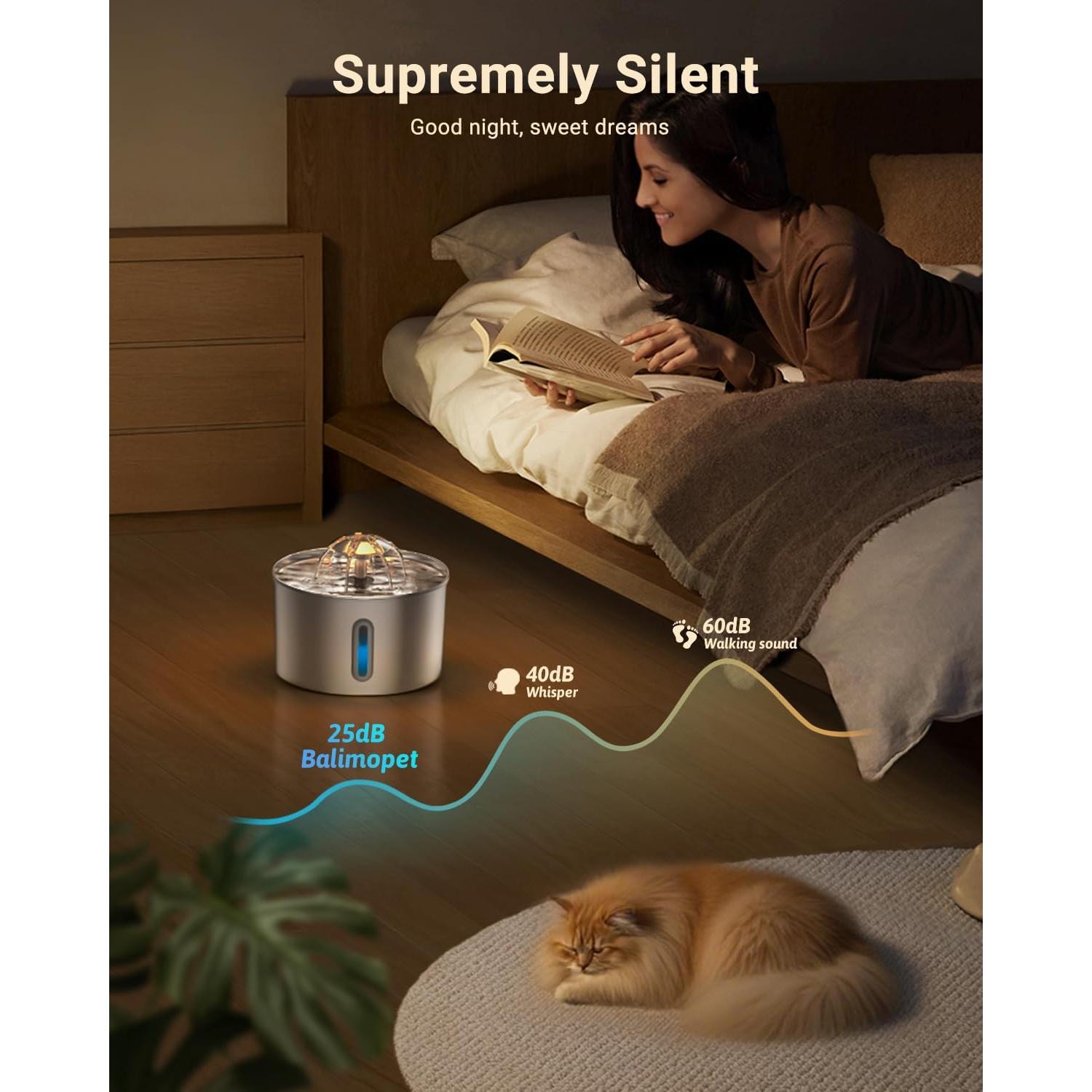 Fuente de Agua para Gatos BalimoPet 2.2L Acero Inoxidable Silenciosa