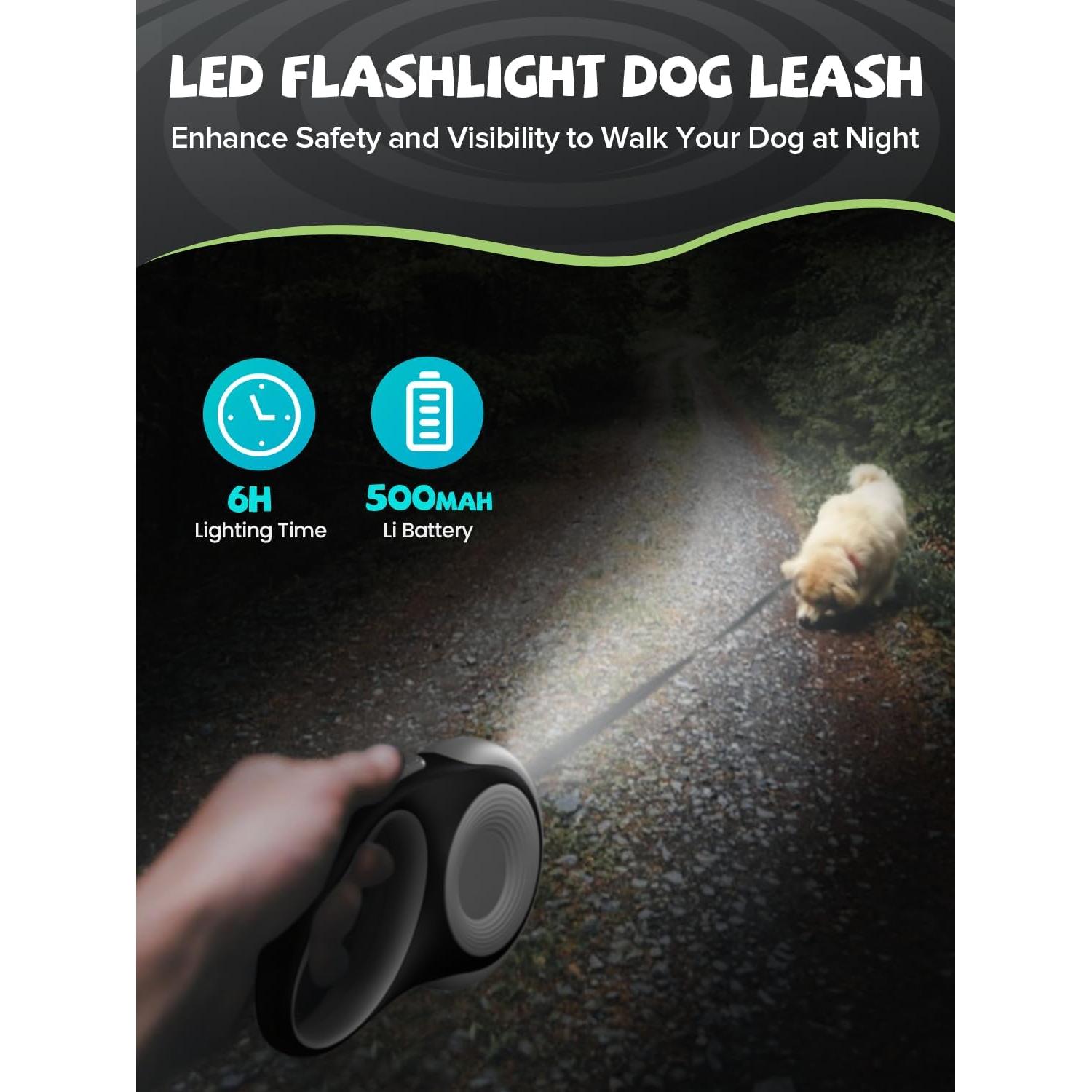 Correa de Perro Retráctil Douexio con Linterna LED 4.88m