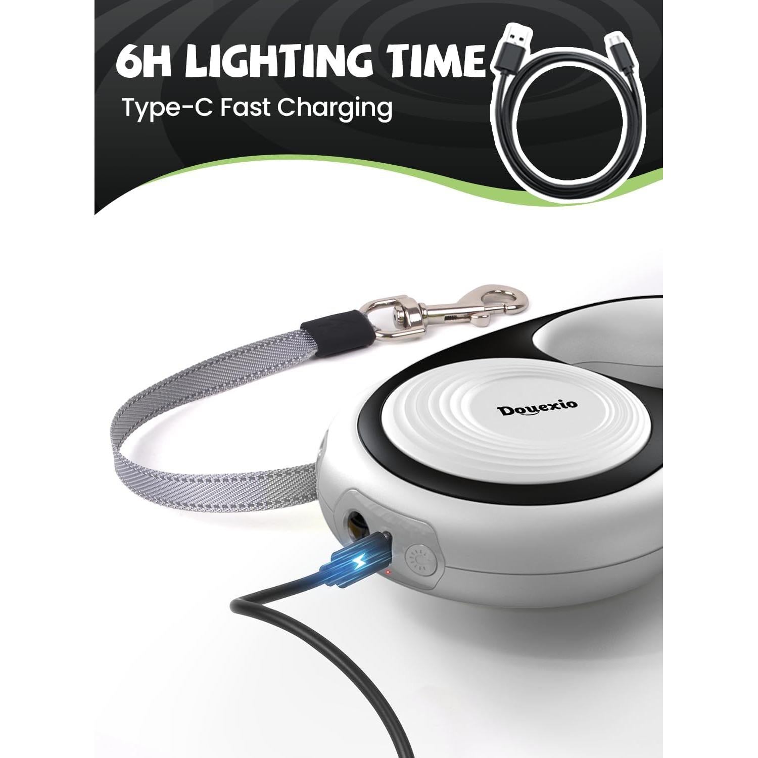 Correa de Perro Retráctil Douexio con Linterna LED 4.88m