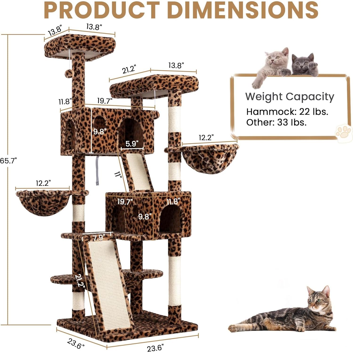 Torre para Gatos SHA CERLIN 167 cm Estampado Leopardo