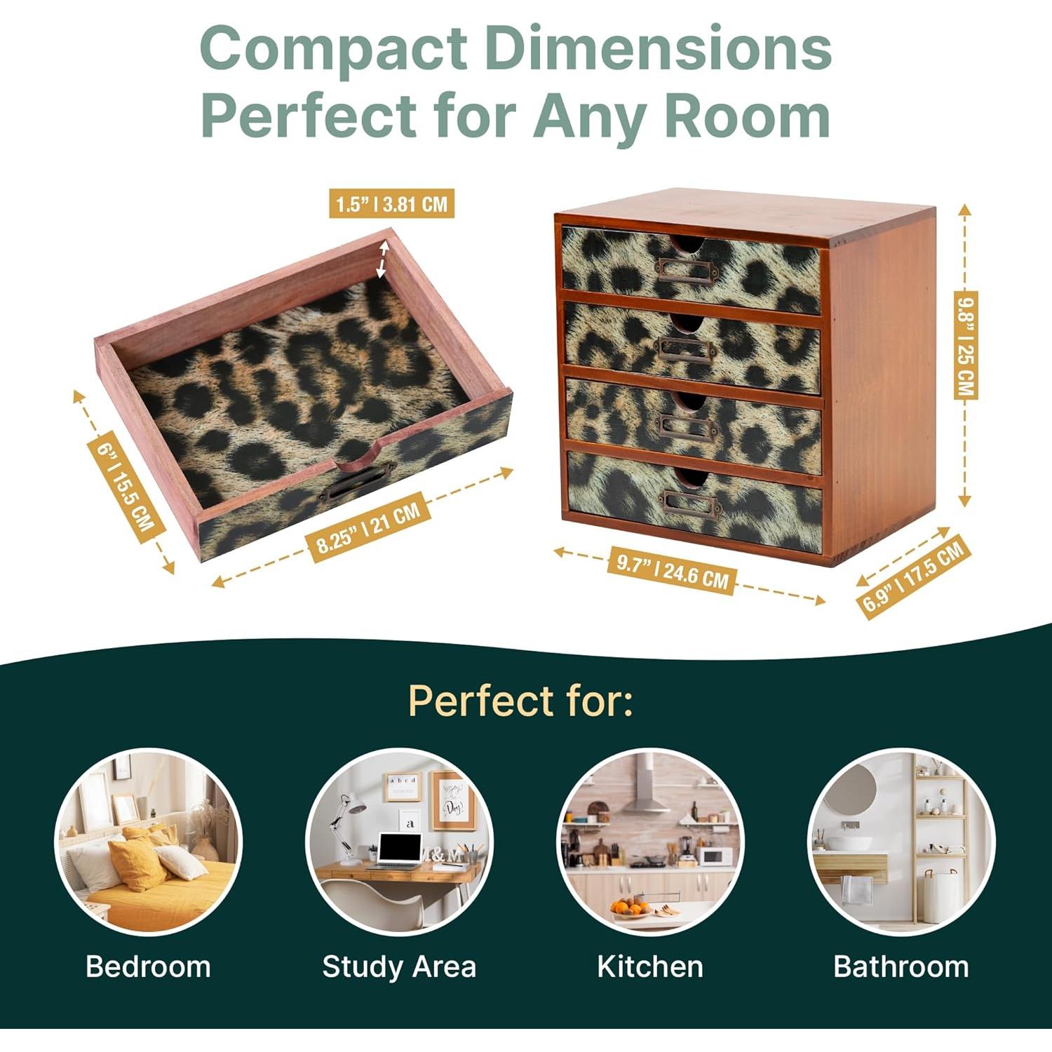Organizador de Escritorio de Madera Woodaholic 4 Cajones Leopardo