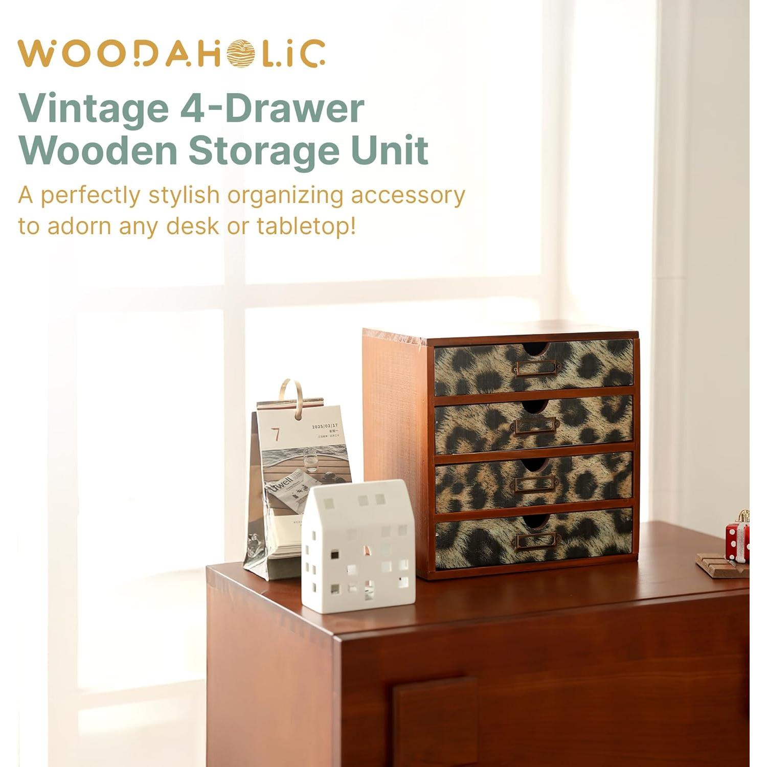 Organizador de Escritorio de Madera Woodaholic 4 Cajones Leopardo