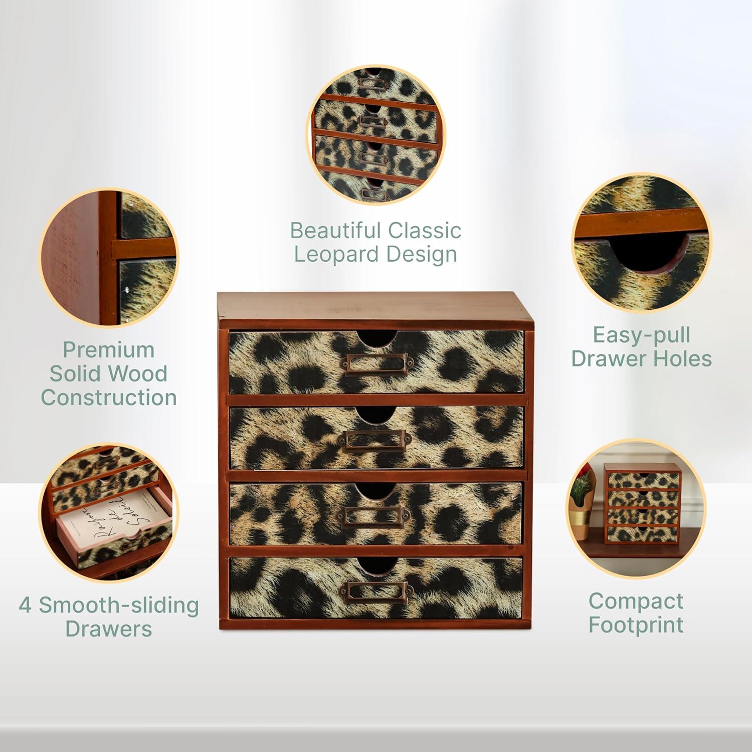 Organizador de Escritorio de Madera Woodaholic 4 Cajones Leopardo