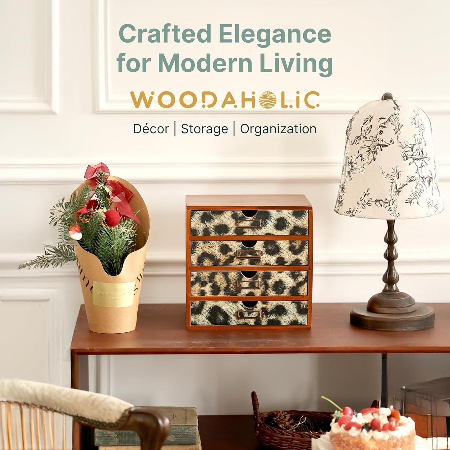 Organizador de Escritorio de Madera Woodaholic 4 Cajones Leopardo