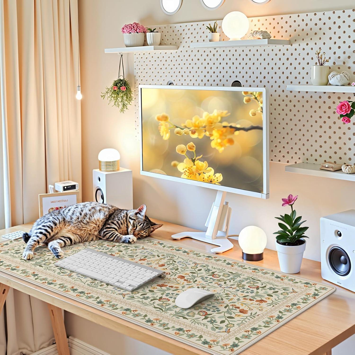 Alfombrilla de Escritorio Grande iCasso Beige 90x40 cm Antideslizante