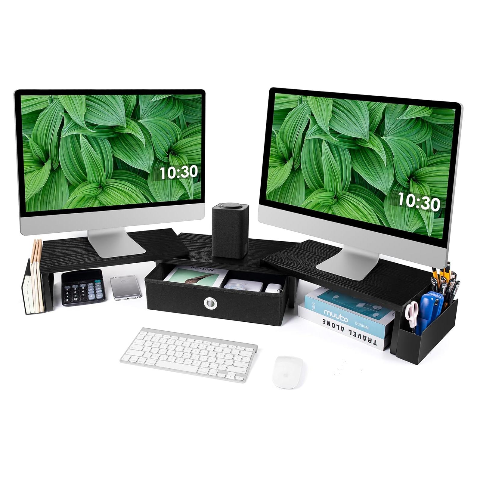 Soporte Doble para Monitor con Cajón y Pierna de Metal 119.9 cm