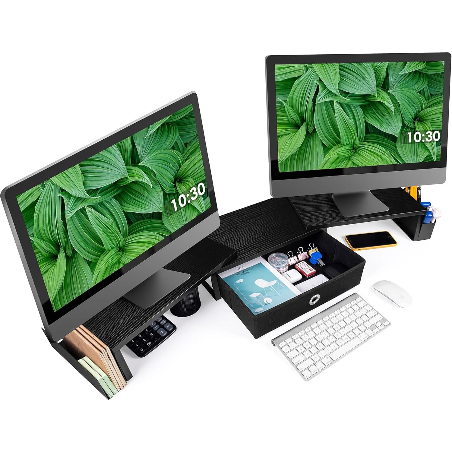 Soporte Doble para Monitor con Cajón y Pierna de Metal 119.9 cm