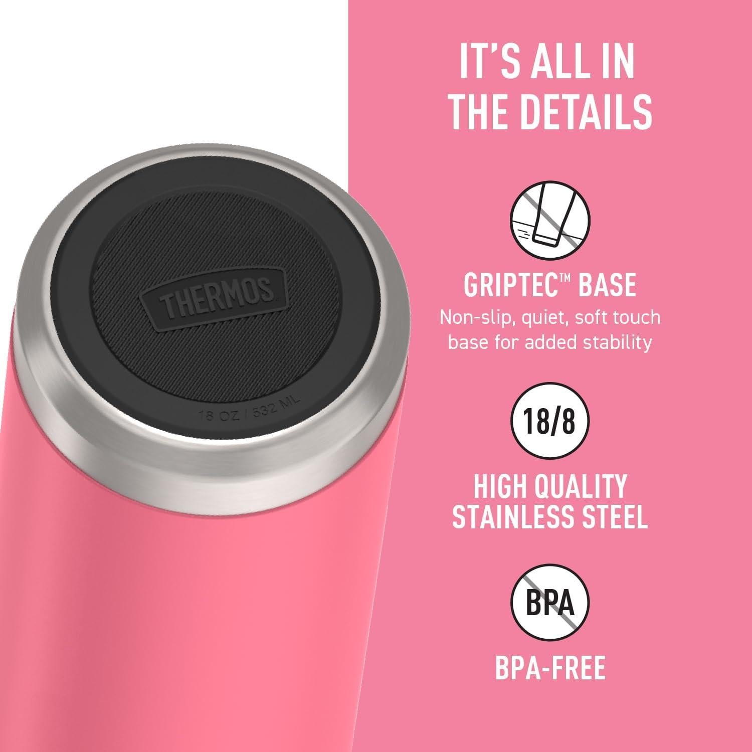 Botella de Agua Aislada THERMOS 532 ml Rosa Fucsia con Popote