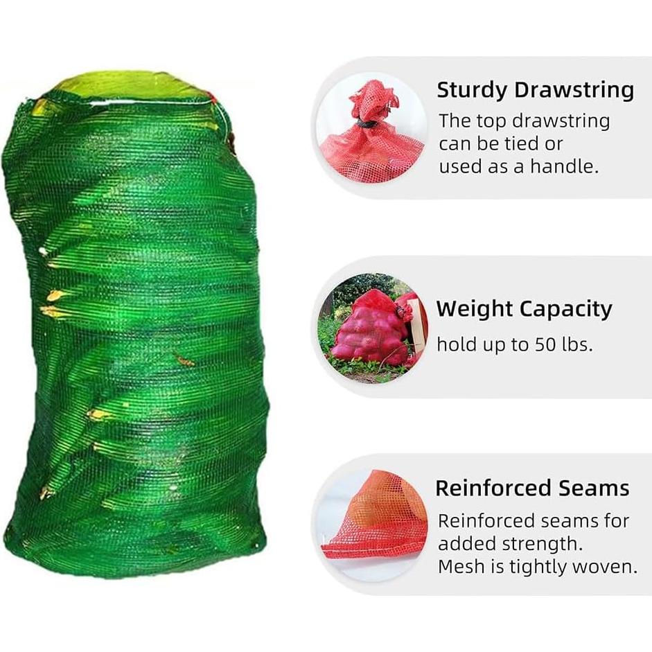 10 Bolsas de Malla Reutilizables Verde 53x85 cm Soportan 29 kg