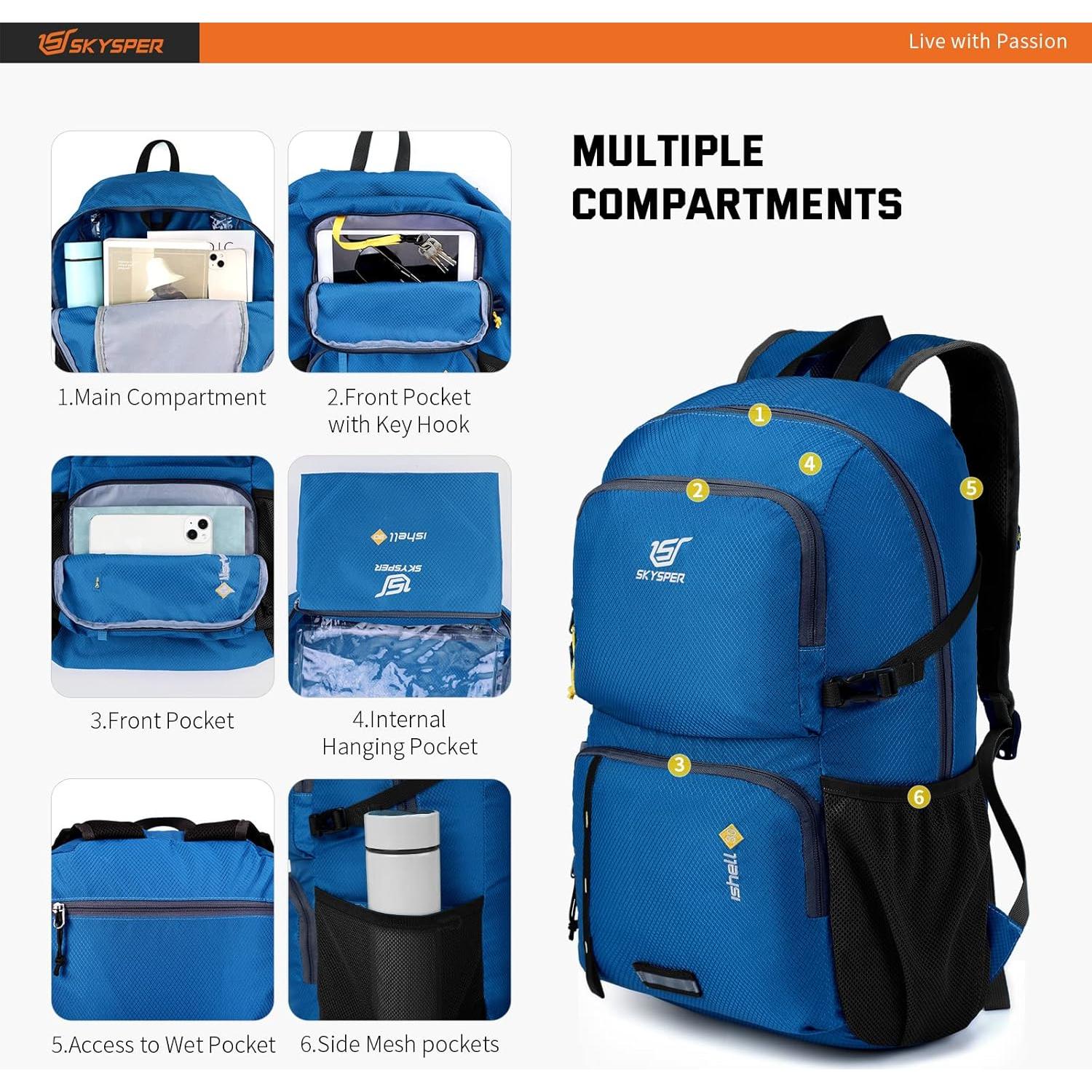 Mochila Plegable Ligera SKYSPER ISHELL30 30L Azul