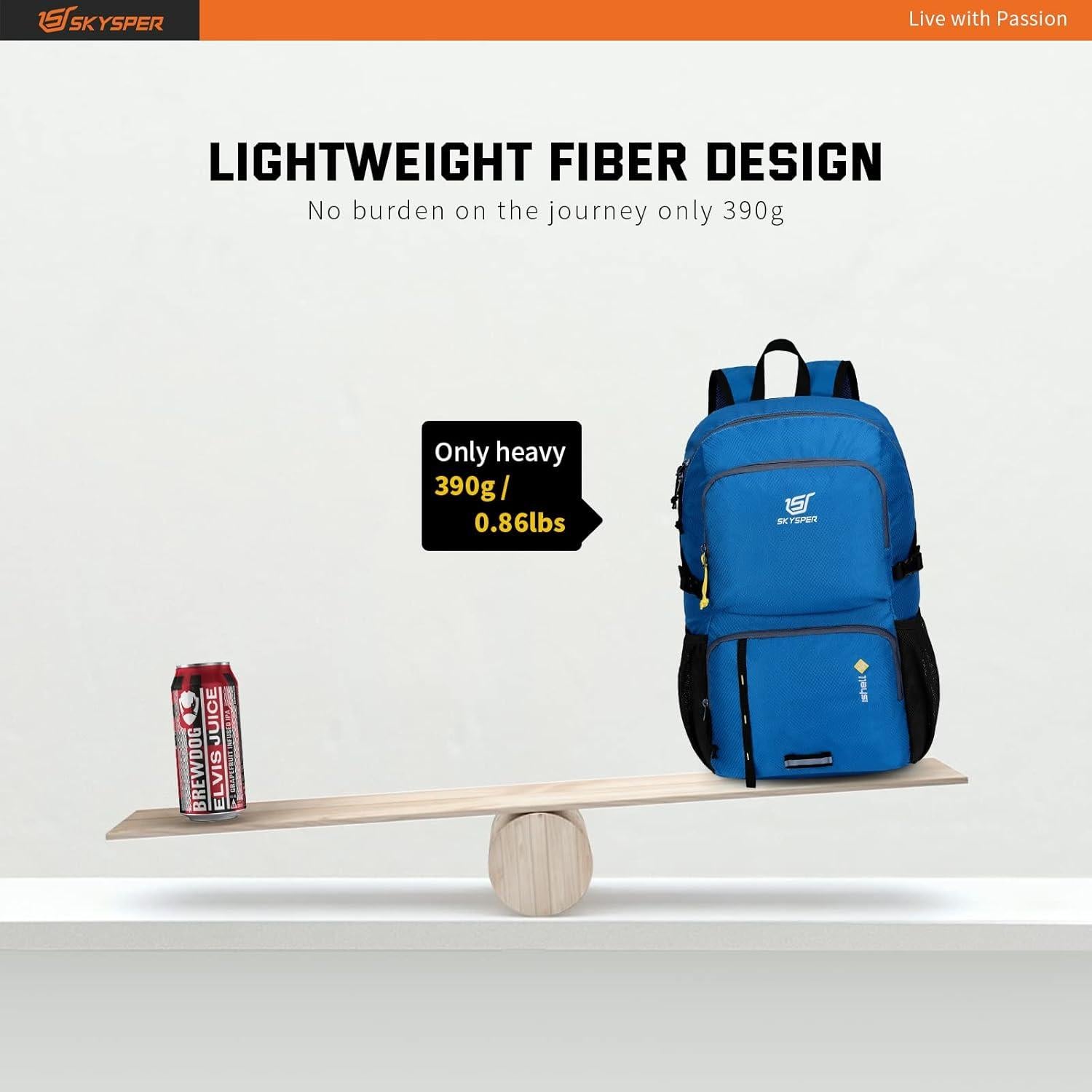 Mochila Plegable Ligera SKYSPER ISHELL30 30L Azul